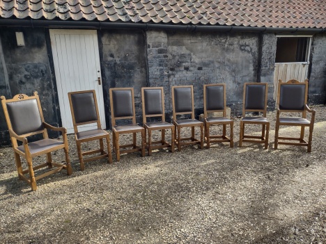 Robert Thompson 'Mouseman' 8 Harlequin Chairs