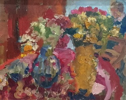 Anne-Lise Firth ' Chrysanthemums and gypsophelia by firelight'